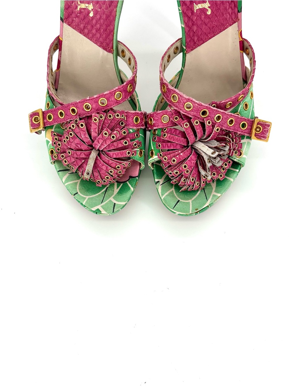 Dior John Galliano Vintage Koi Green Floral Print Platform Mules 35.5 - Picture 6 of 10